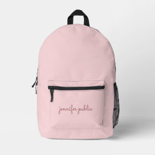 Handwritten Name Blush Pink Solid Colour Feminine Printed Backpack