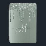 Handwritten Name Dark Green Metal Glitter Monogram iPad Mini Cover<br><div class="desc">The design is a photo and the cases are not made with actual glitter, sequins, metals or woods. This design is also available on other models. You may also transfer this design to another product. No actual glitter was used to make this product. This design may be personalised in the...</div>