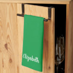 Handwritten Name Elegant Kelly Green Solid Colour Tea Towel<br><div class="desc">Custom Upload Add Your Monogram Initial Photo or Logo Text Elegant Modern Cute Kitchen & Dining / Table & Kitchen Linens/ Personalised Template Handwritten Name Kelly Green Solid Colour Kitchen Towel.</div>