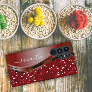 Handwritten Name Glam Red Metal Glitter s10 Samsung Galaxy Case