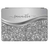 Handwritten Name Glam Silver Metal Glitter iPad Air Cover (Horizontal)