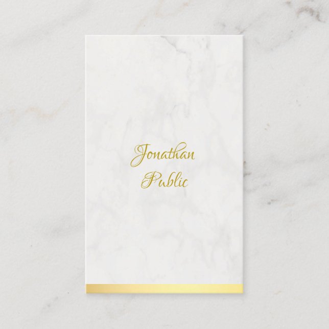 Handwritten Name Gold And Marble Modern Elegant Business Card (Front)