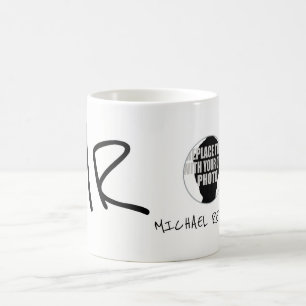 handwritten name & initials with photo b/w coffee mug