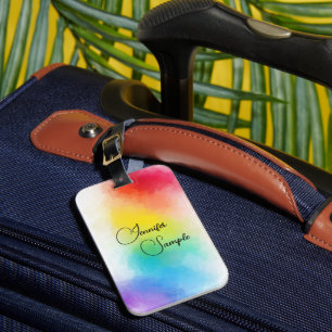 Handwritten Name Modern Trendy Rainbow Colours Luggage Tag