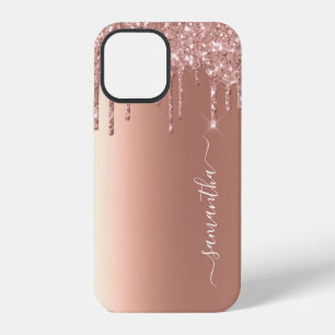 Handwritten Name Rose Gold Metal Glitter Look iPhone 12 Case