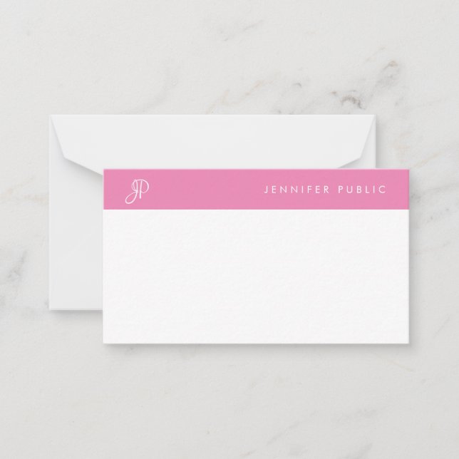 Handwritten Name Script Monogram Hot Pink White Card (Front)