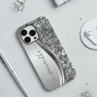 Handwritten Name Silver Metal Glitter 12