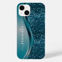 Handwritten Name Teal Blue  Metal Glitter 13 