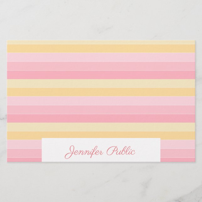 Handwritten Name Text Pink Yellow Template Stationery (Front)