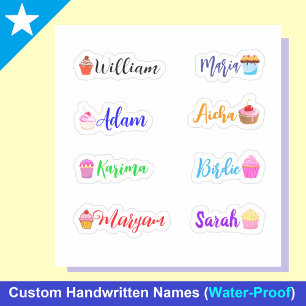 Handwritten Names, Cakes: Best Waterproof Stickers