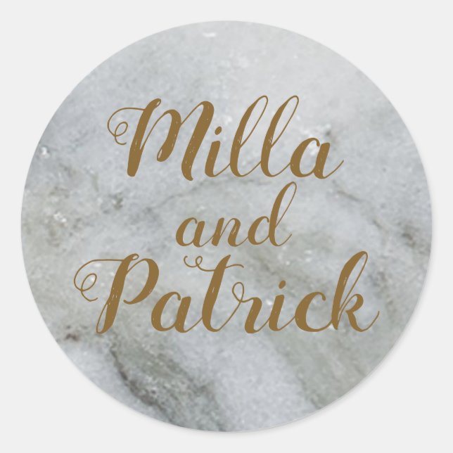 handwritten names on marble . nice wedding  classic round sticker (Front)