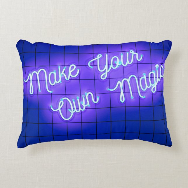 Handwritten neon glowing text Make Your Own Magic  Decorative Cushion (Front)