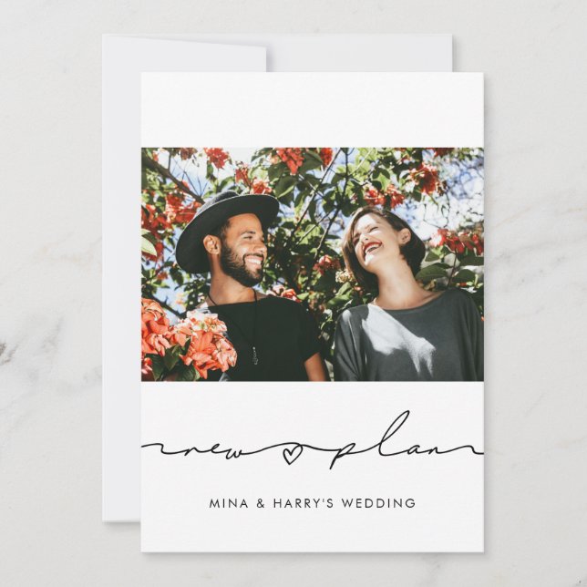 Handwritten New plan wedding update photo Announcement (Front)
