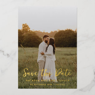 Handwritten Overlay Photo Save The Date Gold