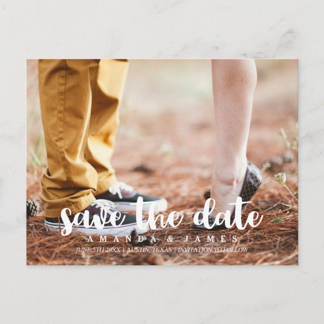 Handwritten Personalised Photo Save The Date Announcement Postcard (Front)