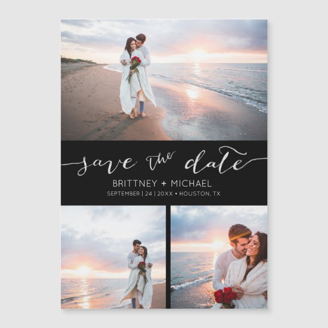 Handwritten Photo Collage Black Save the Date (Front)