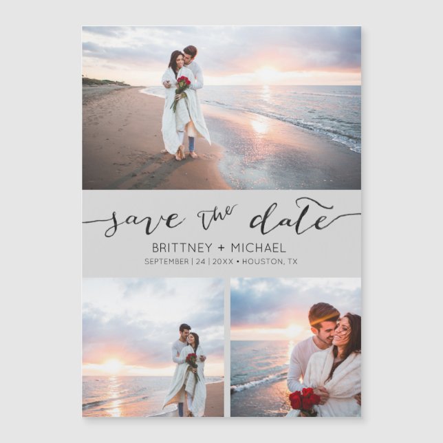Handwritten Photo Collage Grey Save the Date (Front)