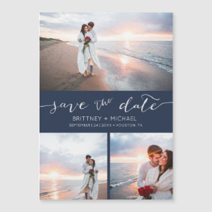 Handwritten Photo Collage Navy Blue Save the Date