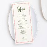 Handwritten Pink and Green French Wedding Menu<br><div class="desc">Handwritten Pink and Green French Wedding Long Menu</div>