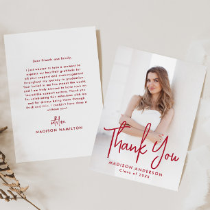 Handwritten Red Script Photo Graduation Thank You Card