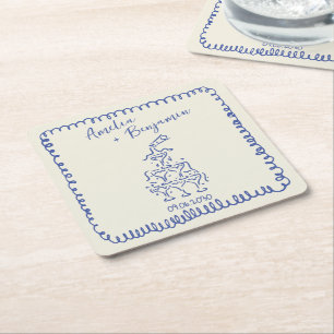 Handwritten retro Champagne Tower Wedding Square Paper Coaster