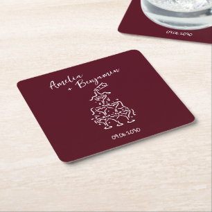 Handwritten retro Champagne Tower Wedding Square Paper Coaster