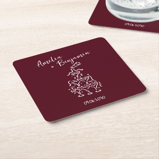 Handwritten  retro Champagne Tower Wedding  Square Paper Coaster (Angled)
