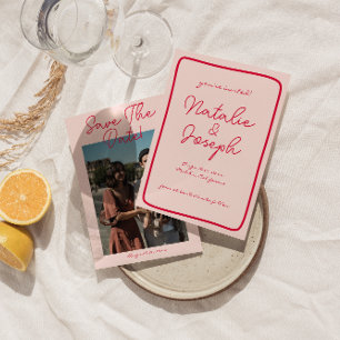 Handwritten Retro Colourful Modern Photo Wedding  Save The Date