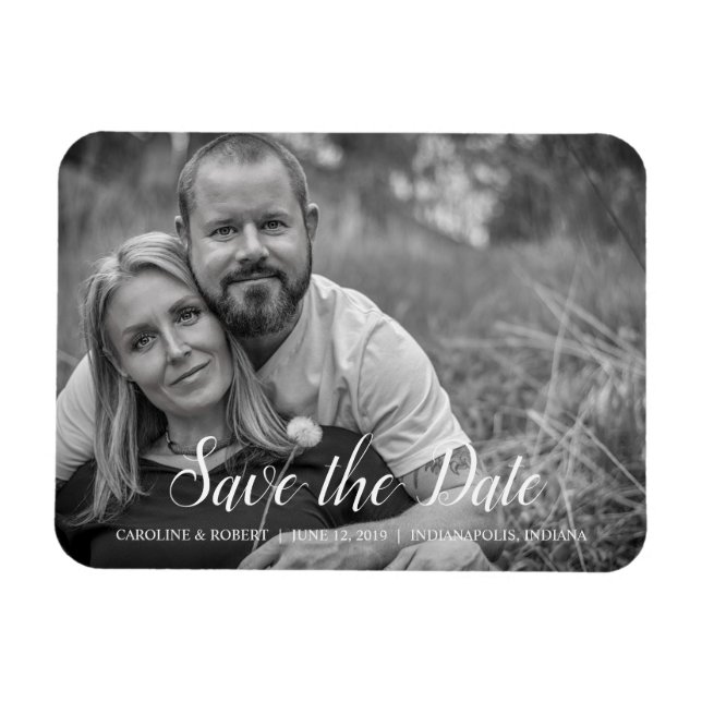 Handwritten Romantic Script Photo Save the Date Magnet (Horizontal)