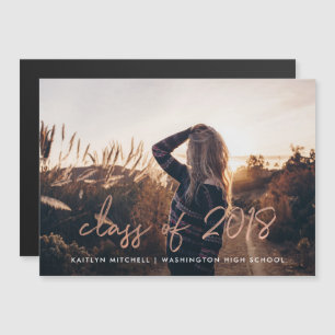 Handwritten Rose Gold Class of 2018 Grad Photo Magnetic Invitation