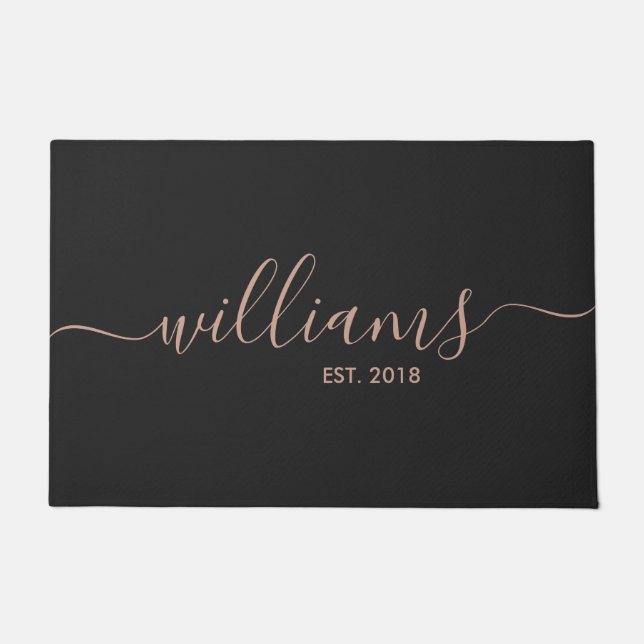 Handwritten Rose Gold Family Name Welcome Mat (Front)