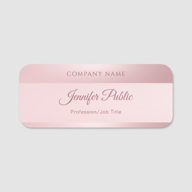 Handwritten Rose Gold Template Elegant Modern Name Tag (Front)