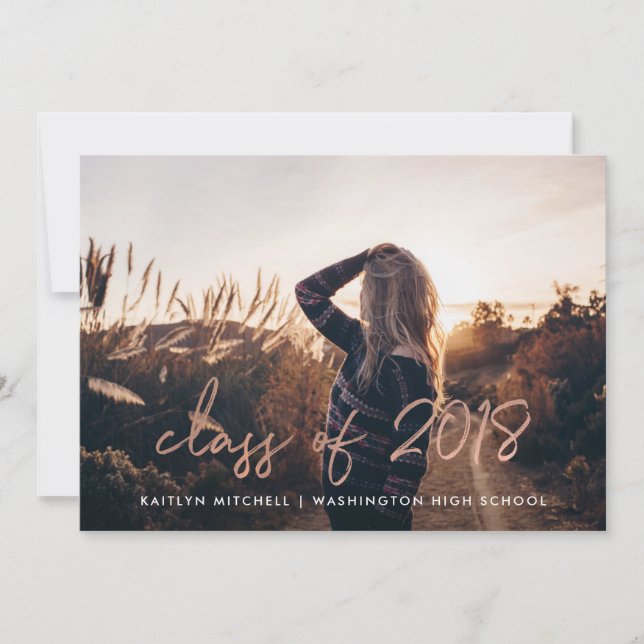 Handwritten Rose Gold | Two Photo Graduation Party Invitation (Front)