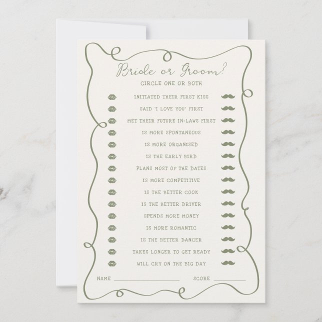 Handwritten Sage Green Bride or Groom Card (Front)