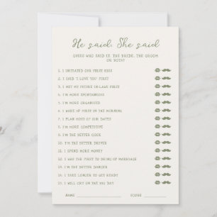 Handwritten Sage Green He said She said Card