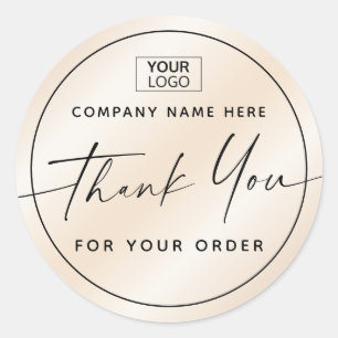 Handwritten script add logo business thank you classic round sticker