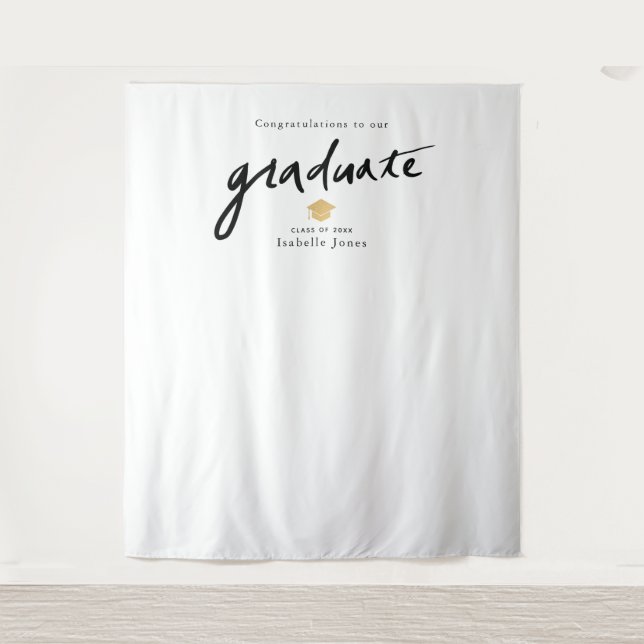 Handwritten Script Backdrop Prop White Graduation Tapestry (Front)