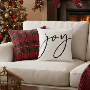 Handwritten Script Black and White Joy Holiday Cushion