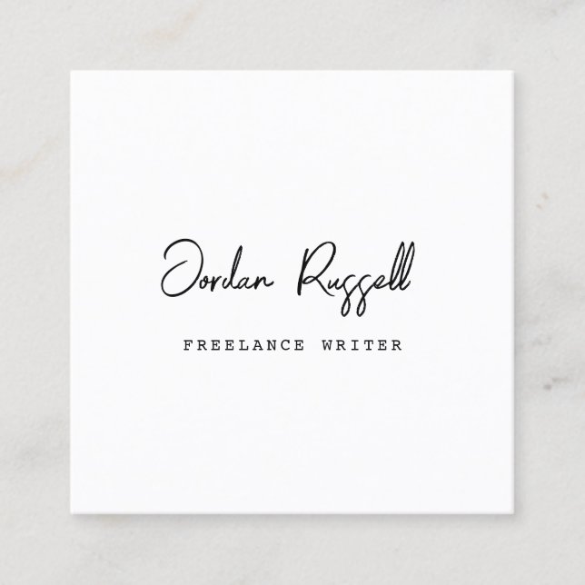 Handwritten Script Black and White  Square  Square Business Card (Front)