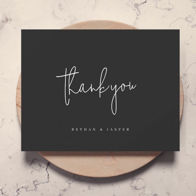 Handwritten Script Black Modern Minimal Wedding Thank You Card (Creator Uploaded)