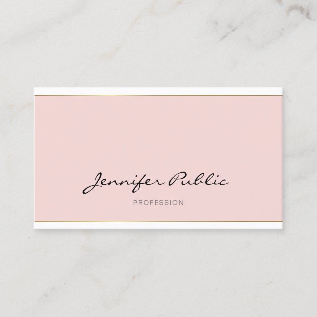 Handwritten Script Blush Pink Gold Plain Trendy Business Card (Front)