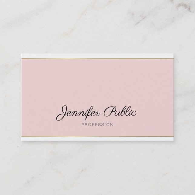 Handwritten Script Blush Pink Gold Trendy Plain Business Card (Front)