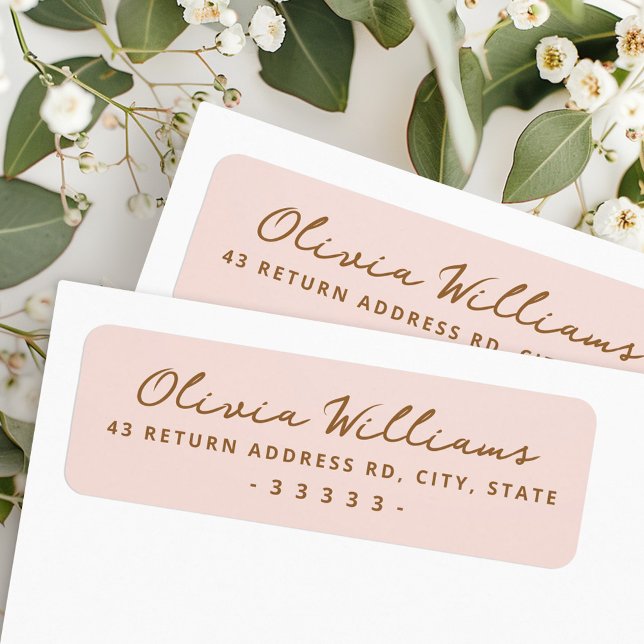 Handwritten script blush pink return address label (Handwritten script blush pink return address label)