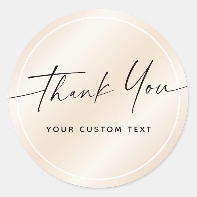 Handwritten script business thank you ivory satin classic round sticker (Front)