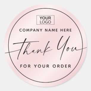 Handwritten script business thank you pink satin classic round sticker