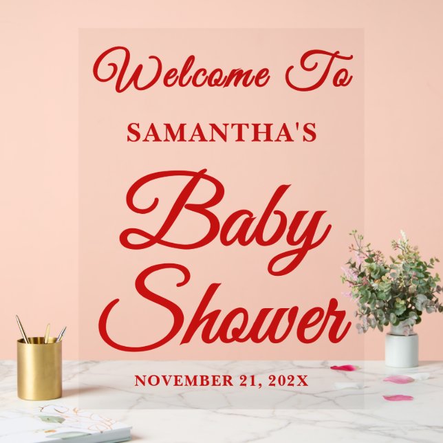 Handwritten Script Christmas Baby Shower Welcome Acrylic Sign (Wedding)