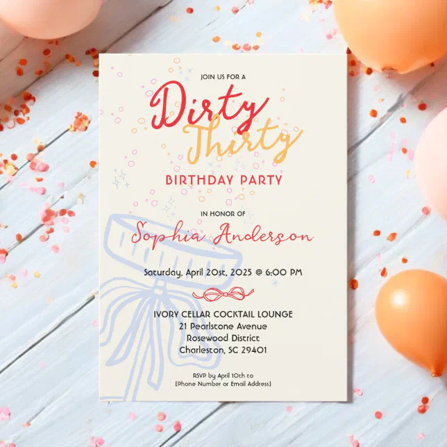Handwritten Script Coquette Bow Birthday Party Invitation | Zazzle