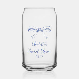 Handwritten Script Coquette Bow Blue Bridal Shower Can Glass