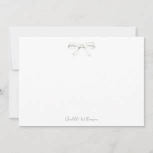 Handwritten Script Coquette Bow Sage Bridal Shower Thank You Card