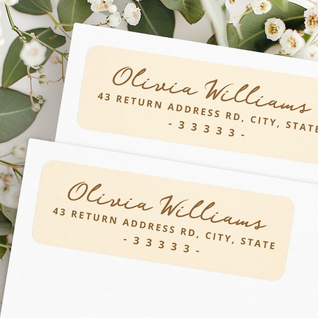 Handwritten script cream coloured return address (Handwritten script cream colored return address label)